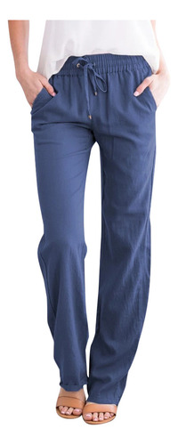Un Pantalón De Mujer De Algodón Y Lino Con Cordón Elástico Y