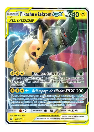 Carta Pokémon Original Aliados Pikachu e Zekrom Gx em Português - União de  Aliados, Jogo de Tabuleiro Original Copag Nunca Usado 55606175