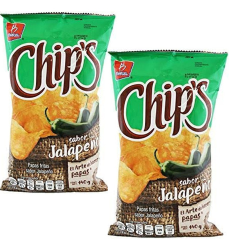 2 Bolsas 140g Papas Fritas Chips Verdes Jalapeño Botanas