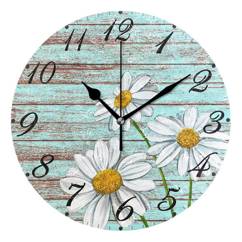 Pfrewn Wooden Sunflower Daisy Wall Clock Silent Non Ticking 