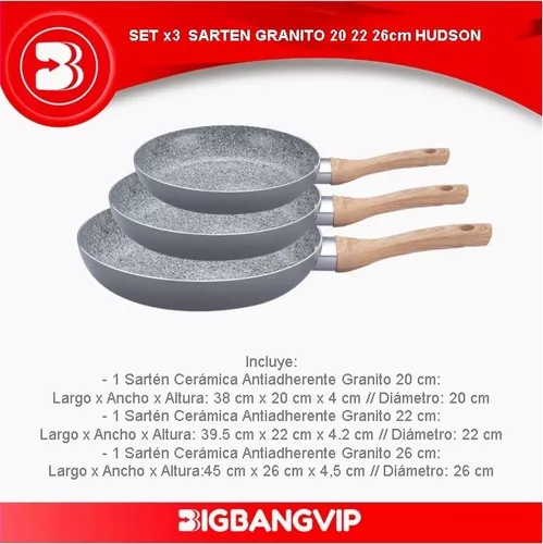 Sarten Antiadherente Hudson Granito 26 Cm Mango Simil Madera