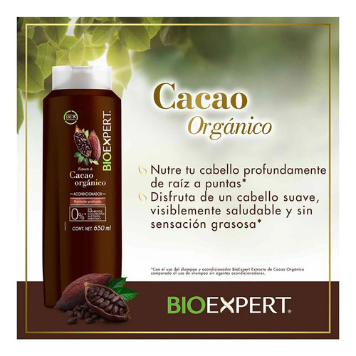 3 Acondicionador Bioexpert Extracto De Cacao Orgánico 650ml