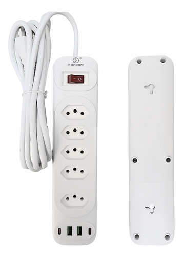 Extensão 5 Tomadas Filtro De Linha Usb Tipo-c 3m Bivolt Cor