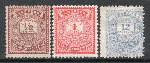 Argentina Serie X 3 Sellos Nuevos Cifras - Carta Año 1882 