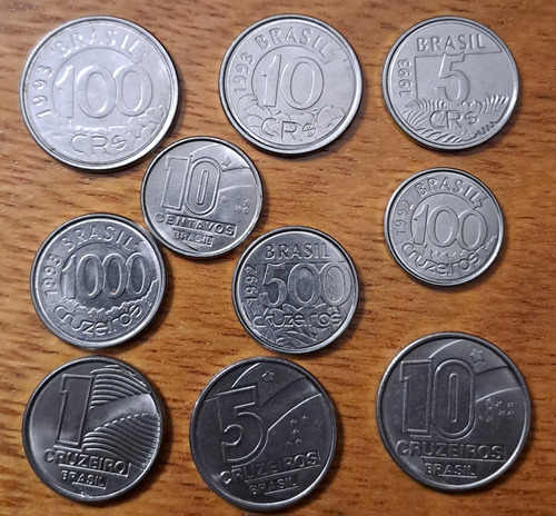 Brasil X 10 Monedas Incluye 1000 Cruzeiros 1993   Acara  