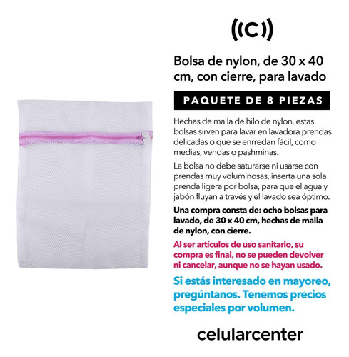 Paquete De 8 Bolsa De Lavado 30x40cm Red Malla Ropa Lavadora