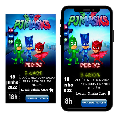 Convite Aniversário Interativo Digital Pj Masks 264