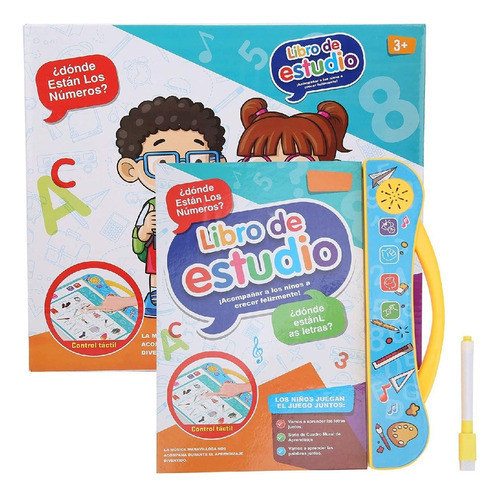 Libro Didáctico Interactivo Aprendizaje Bilingüe Para Niños Color Blanco/Celeste