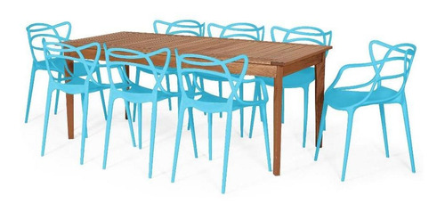Mesa De Jantar Em Madeira Maciça 186cm + 8 Cadeiras Allegra Cor Azul