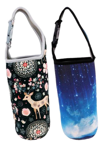 2 Bolsas De Neopreno Para Portavasos, Verde Oscuro Y Cielo