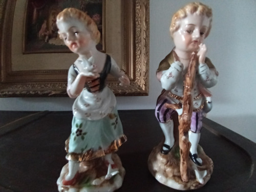 Figuras Par De Porcelana Adorno Antiguo Para Restaurar 