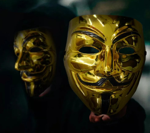 Máscara De Anonymous Hacker Vendetta Dorada Gold Halloween