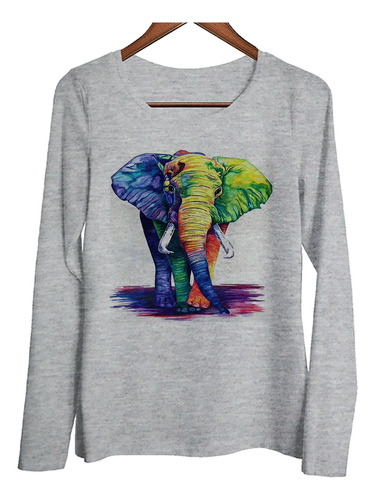 Remera Mujer Ml Animal Elefante Colores Watercolor Dibujo