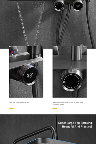 Llave Monomando Ducha Columna Black Digital Thermostatic Fk