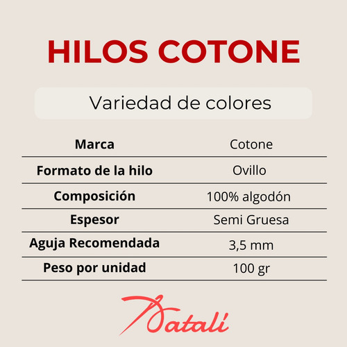 Hilo De Algodón Cotone Ovillo Semi Grueso Colores Pack X5