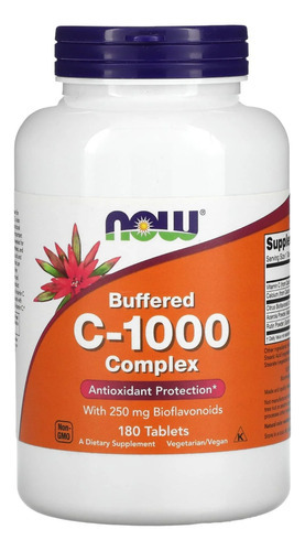 Now Foods Buffered C-1000 Complex 180 Tabs 250 Mg Sfn Sabor Sin sabor