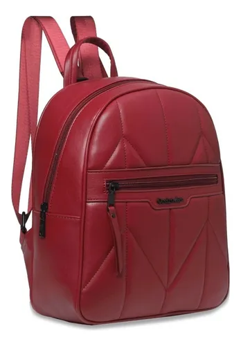 Mochila Las Oreiro 100% Cuero Pu Resistente Liviana 18960 Rojo