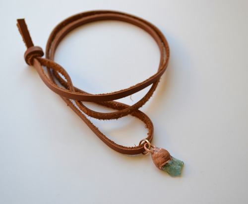 Imagen 2 de 6 de Collar Piedra Preciosa Peridoto Verde Con Cuero, Cod1
