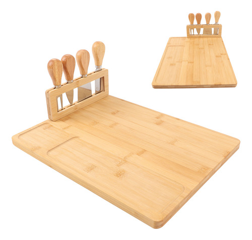 Tabla De Quesos Con Charcutería Rectangular De Bambú