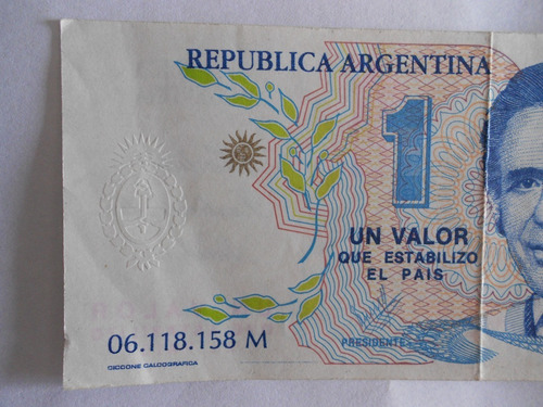 Billete 1 Peso Menem Escudo Grabado En Relieve (Usado)