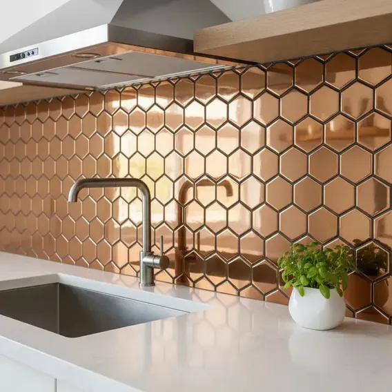 Pastilha Hexagonal 5x5 De Porcelana Sixties Placa De 30x30cm Bronze Brilho