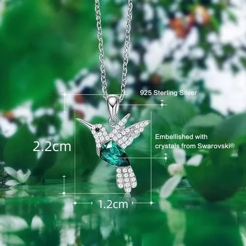 Collar Colgante Plata Fina 925 Colibri Cristal Mujer Joyas
