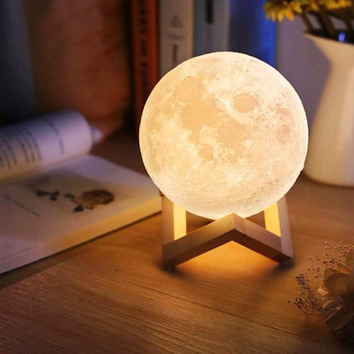 Luminária Lua Cheia 3d, Touch, Usb, 4 Cores + Efeito Rgb Cor da cúpula Branco Cor da estrutura Madeira