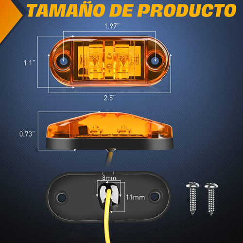 50pz Lateral Luz Led Luz De Marcador 12-24v Indicadora Ámbar