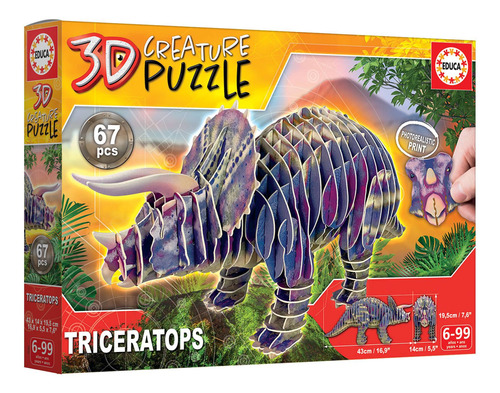Puzzle Dinosaurio Triceratops 3d Rompecabezas Niños Educa ®