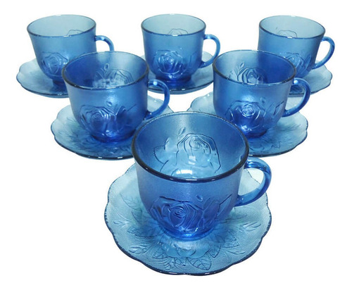 Juego de tazas Ambar para café y té, 200 ml, 12 piezas, color azul y rosa