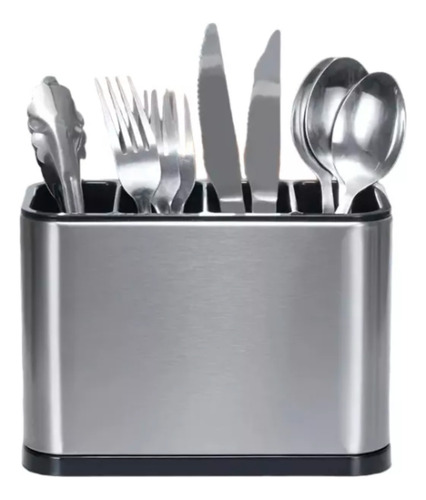 Escurridor De Cubiertos Organizador De Utensilios Acero+pp Plateado