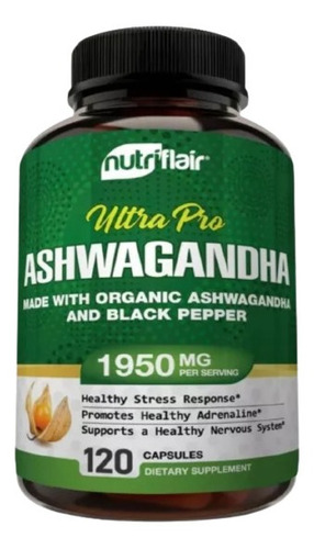 Suplemento en cápsula NutriFlair  Ashwagandha antioxidantes en pote 120 un
