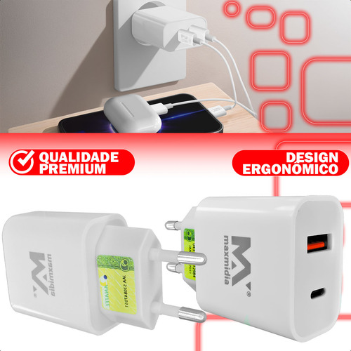 Kit Cabo De Carregamento 10 Em 1 Com Fonte Usb Turbo 3.0