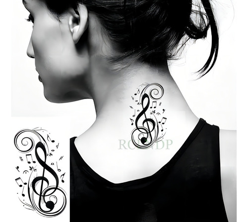 Tatuagem Temporária Clave De Sol Preta Musical Estilo