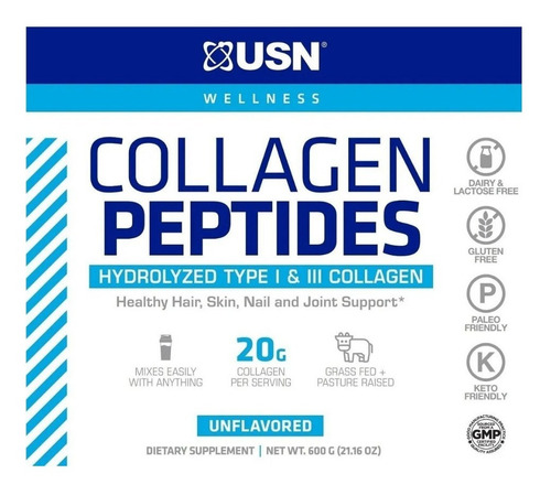Imagen 4 de 4 de Collagen Peptides Usn 600 Grs + Envio Gratis