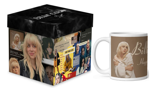 Taza Billie Eilish Con Caja De Madera Para Regalo