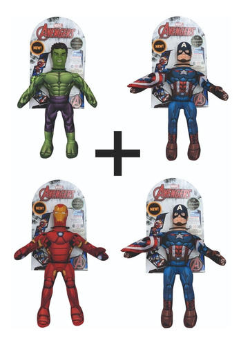 Super Combo X4 Peluches Avengers. Araña-america-hulk-ironman
