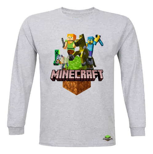 Poleras Manga Larga, Minecraft 100% Algodón 