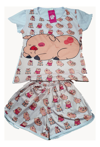 Pijama De  Dama ,  Cerdito , Short Y Blusa