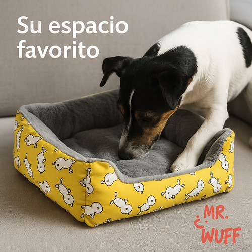 Cama Para Perro Gato Rectangular Acolchonada Mr Wuff Tallas Amarillo Con Gris 50x40