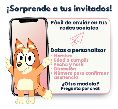 Invitación Digital Web Interactiva Animada Bluey Azul