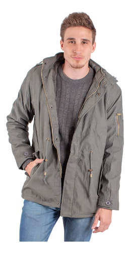 Parka Hombre Corderito Camperon Largo Gabardina Capucha Piel