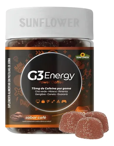 G3 Energy Power Gummy 75mg De Cafeína 30 Gomas Sunflower