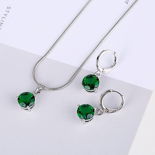 Set Oro Blanco Chapado Con Circonias Verdes Aaa