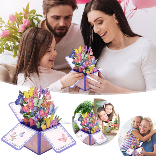 Tarjeta De Felicitación 3d De Papel Con Forma De Ramo De Flo