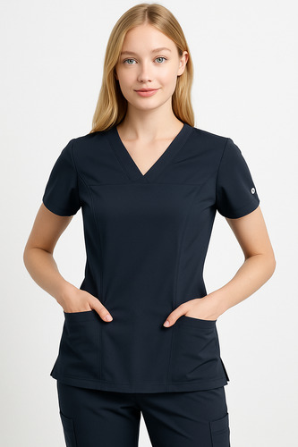 Uniforme Pijama Quirúrgica Antifluido Dama Yarea Mod. Atlas Azul Marino Lisa Xs