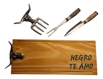 Comprar Kit Parrillero Asado Tabla Madera Picada Grabado Laser Garra