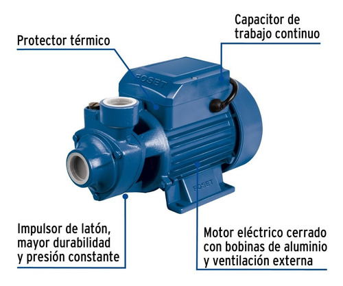 Imagen 2 de 5 de Bomba Eléctrica Periférica Agua 1/2 Hp, 49877 Foset