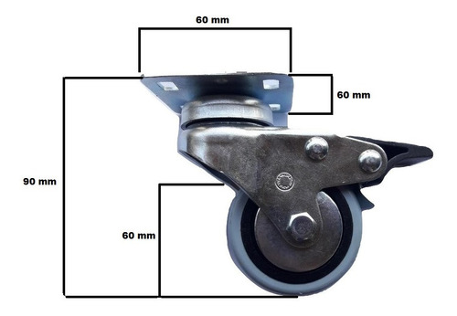 Rueda De Goma Gris Diametro 60mm Base Giratoria Con Freno