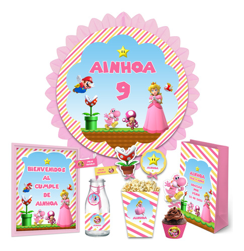 Kit Imprimible Princesa Peach + Banner Circular Personalizad